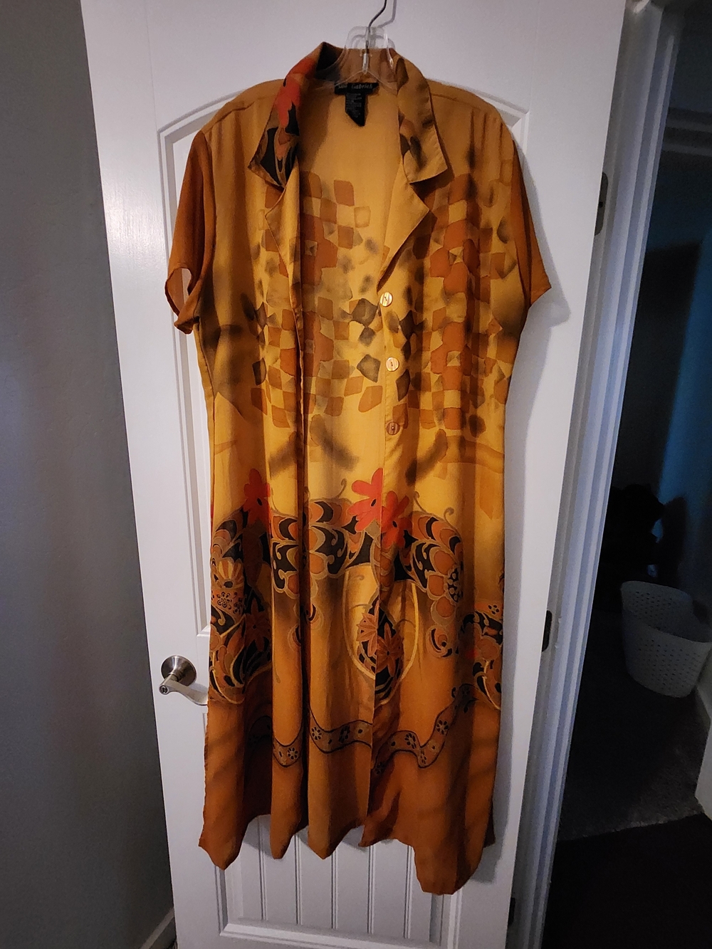 Vintage Mustard Yellow Printed Button-Front Duster